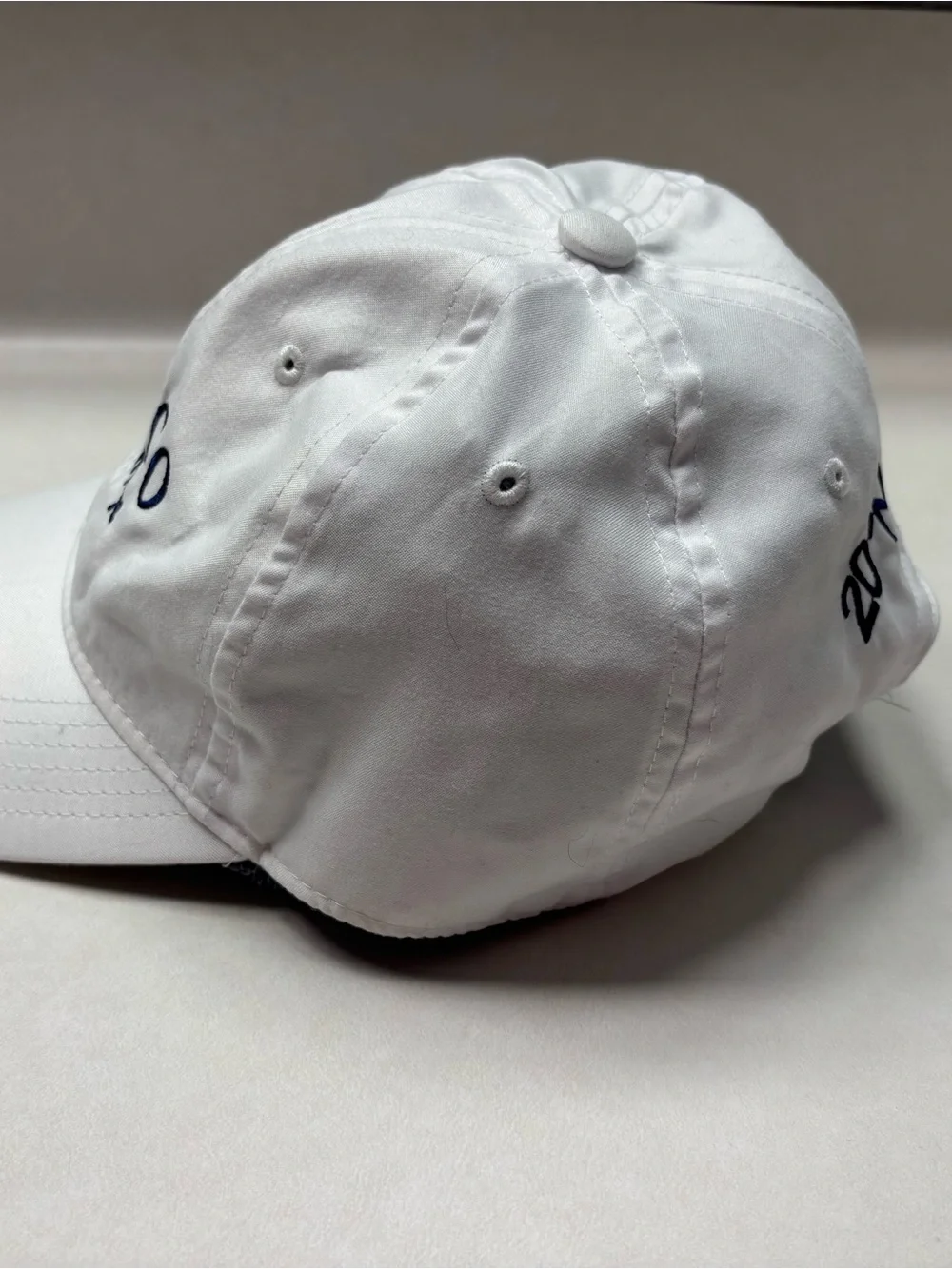 White Kids Baseball Cap with Navy Embroidered Logo